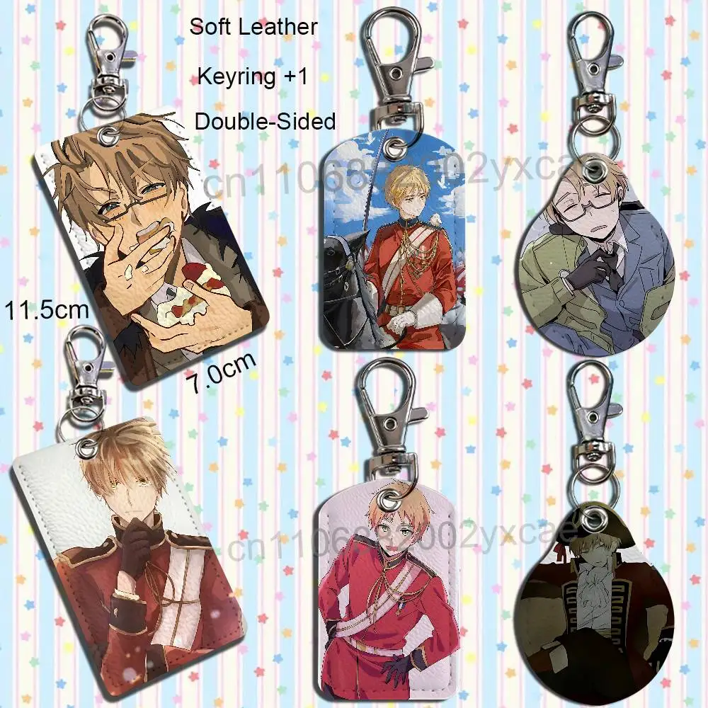 Arthur Kirkland Alfred F Jones APH Hetalia Rectangle ID Card Case Keychain Access Card Bag Key Tag Ring Leather Card Holder