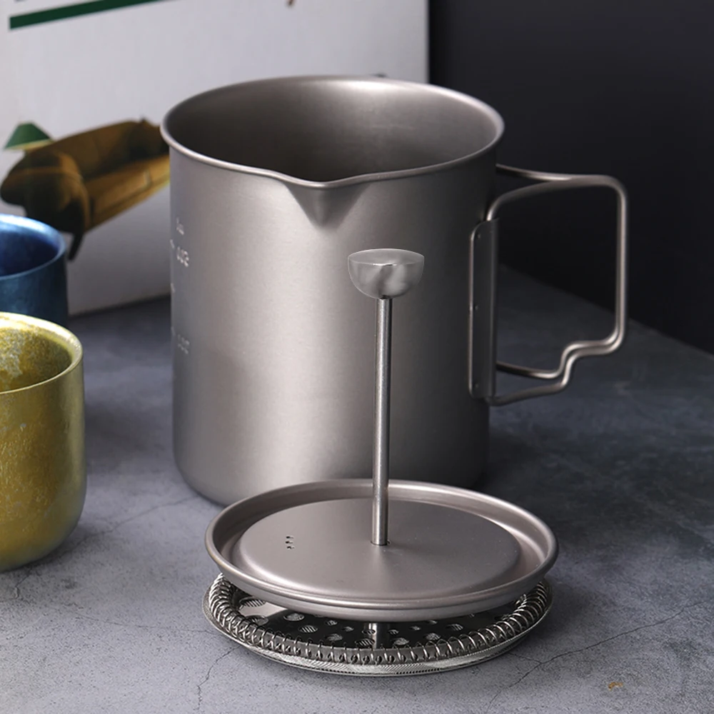 Lixada 750ml Titanium Coffee Cup Mug French Press Pot Coffee Maker with Lid Outdoor Camping Cooking Pot