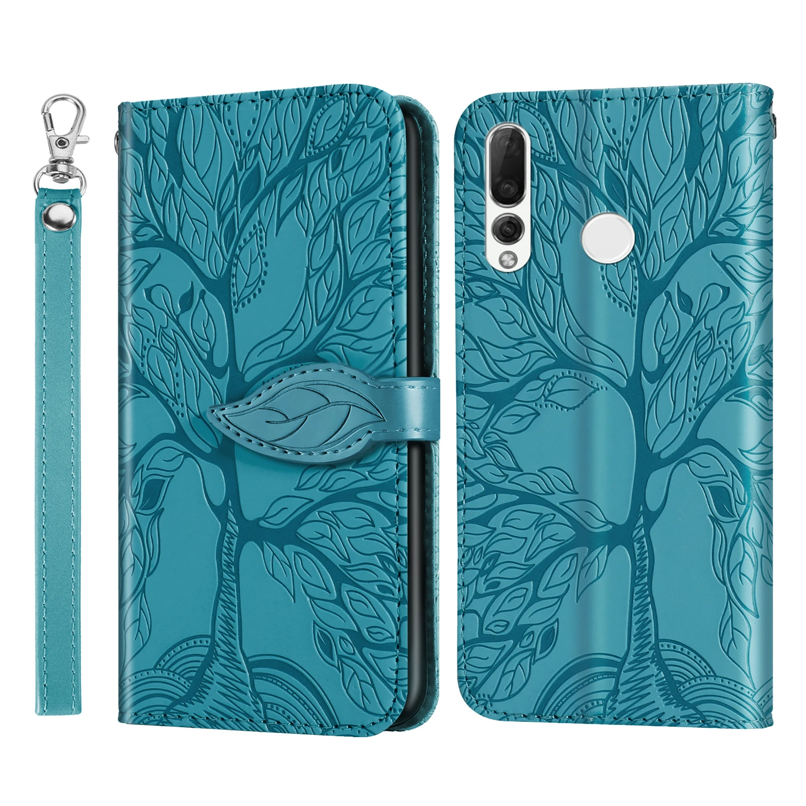 

For Huawei P Smart Z case, Tree of Life leather case with card slot, clamshell leather case