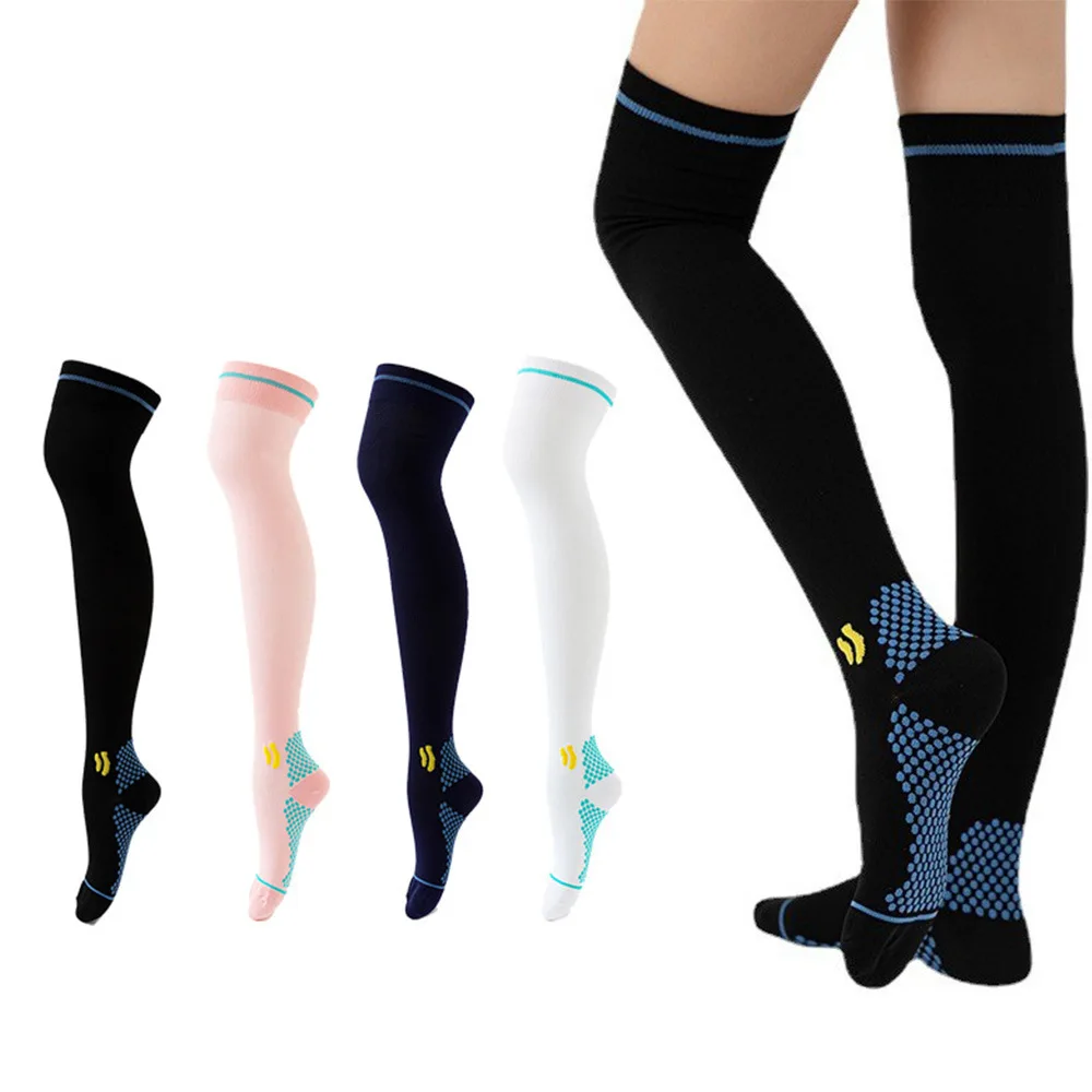 

MOJITO 1 Pair Knee High Compression Socks Women Men Prevent Varicose Veins Black Nylon Stockings Lengthened Sport Socks