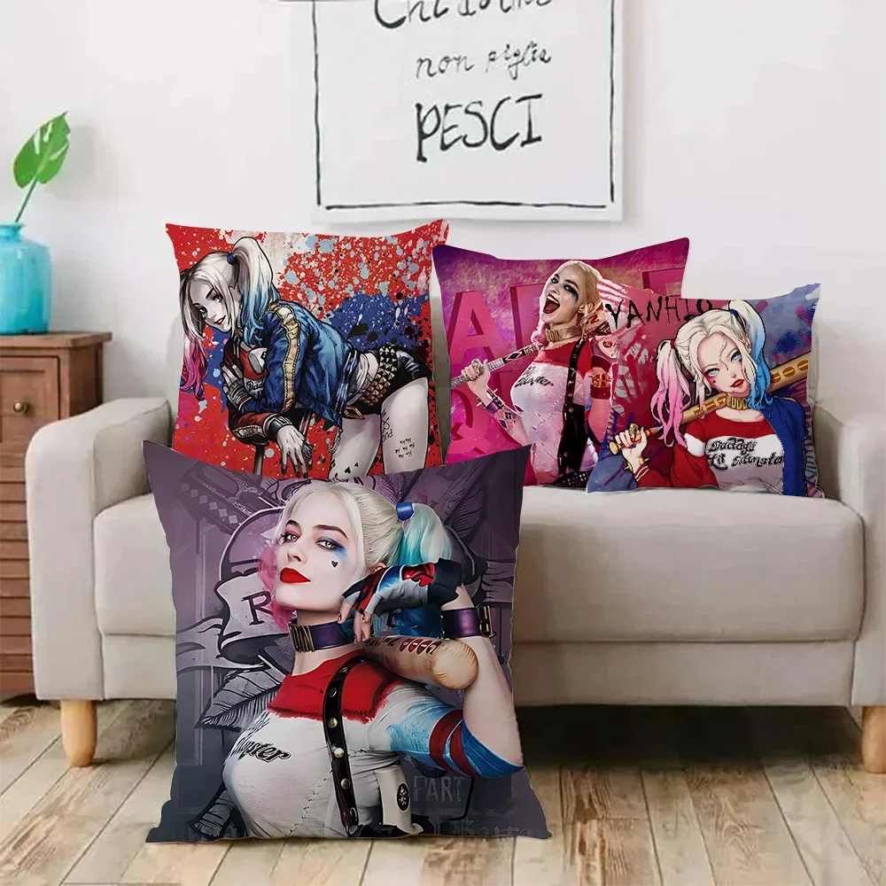 H-Harley Q-Quinn Pillow Covers Cartoon Sofa Decorative Home Double-sided Printing Short Plush Cute Cushion Cover