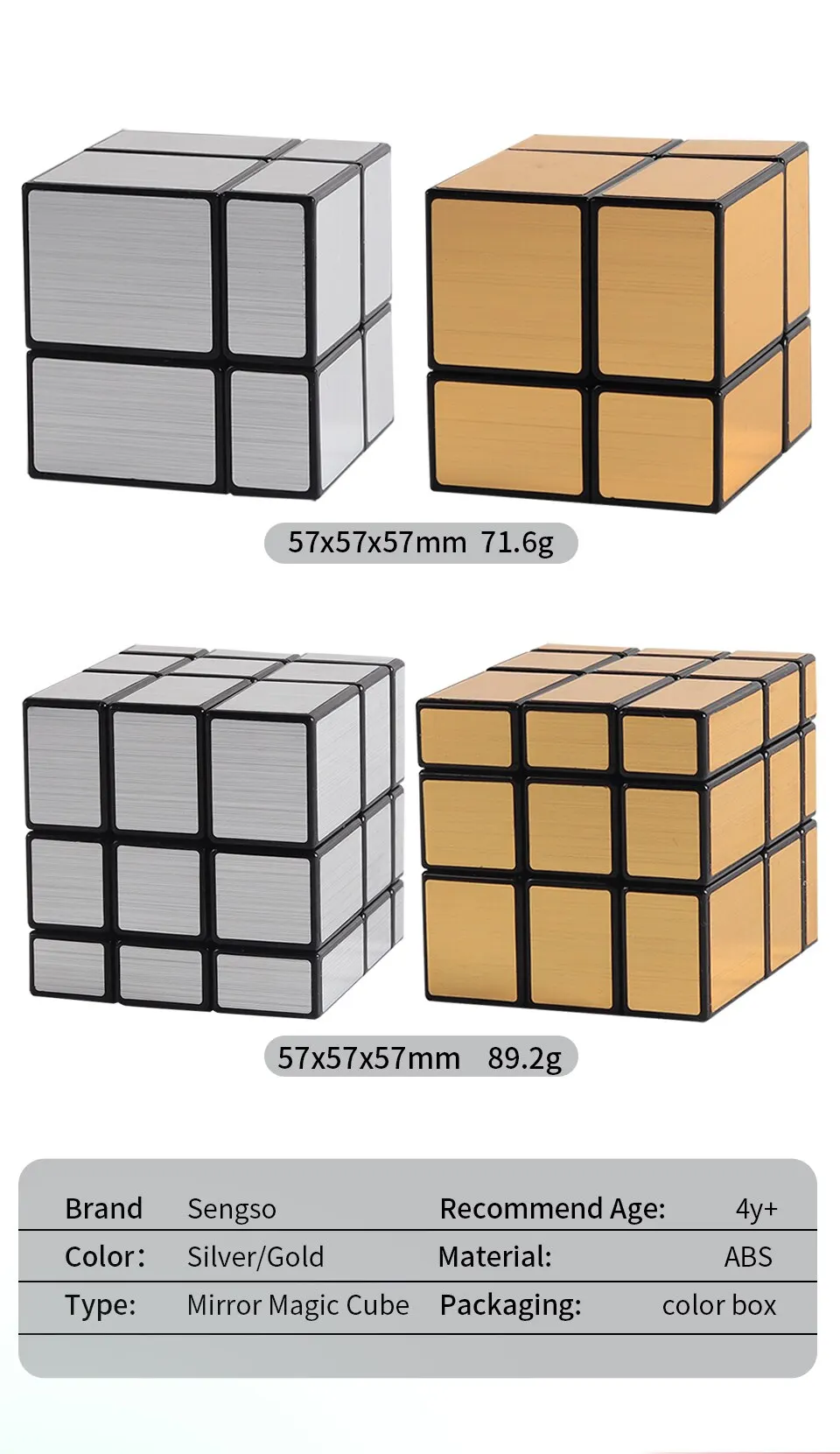 SENGSO Spiegel-Zauberwürfel 2x2 3x3 4x4 Gold Silber Magic Cubo Professionelles Puzzle Hochwertiges Kinderspielzeug – Detail 1