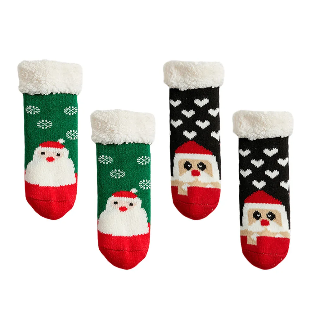 2Pairs Anti-Skid Baby Socks Thickened Warm Non-Slip Indoor Christmas Toddler Floor Socks Kids Soft Winter Gifts