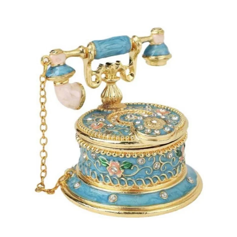 2025 New Necklace Bracelet Ring Storage Box Hand Painted Enameled Decorative Telephone Hinged Jewelry Trinket Box Gifts