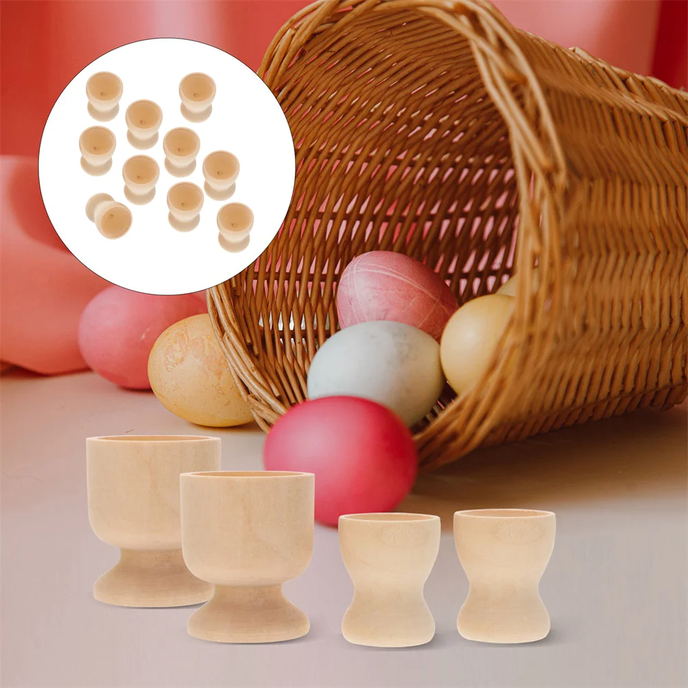 12 Pcs Wooden Egg Tray Cup Holder Kids Painting Toy Ornaments Shaped Stand for Craft Graffiti Child Holding Easter DIY Decor