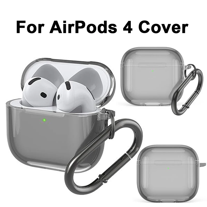 Transparente Silikon-Schutzhülle für Apple AirPods 4, Headset-Shell, Zubehör, Kopfhörer-Schutz, stoßfeste Hülle mit Haken ﻿