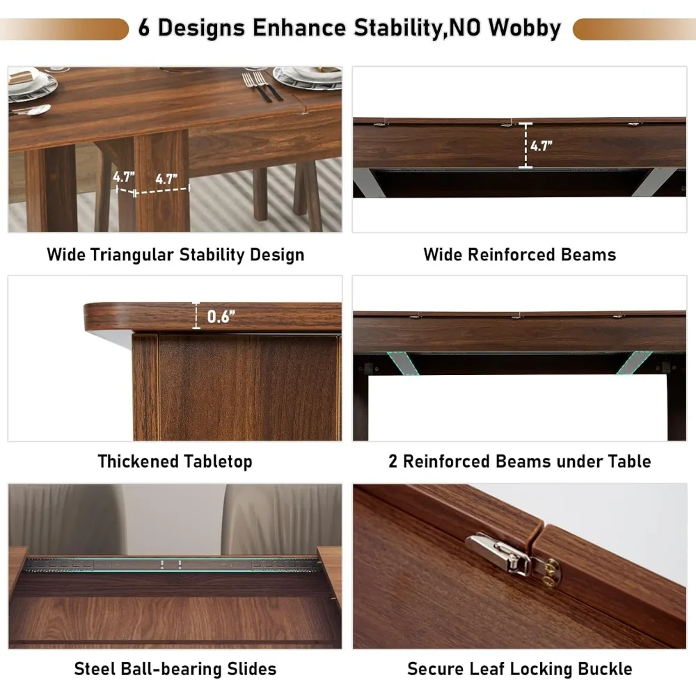 Uitschuifbare eettafel voor 6-10 personen, houten eetkamertafel, moderne uitschuifbare tafel voor bijeenkomsten