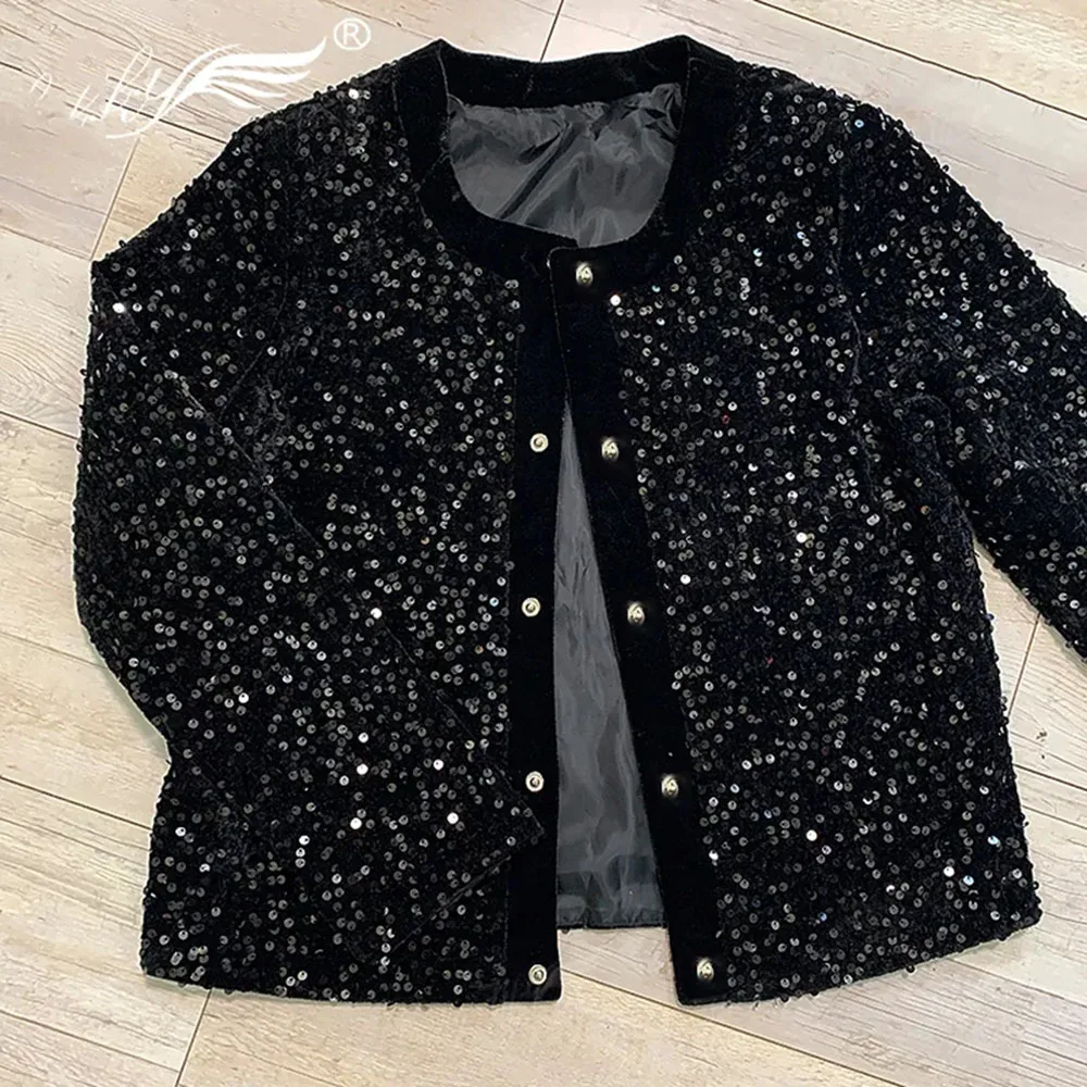 Eleganti giacche di paillettes per le donne cappotto da festa a maniche lunghe moda o-collo abbigliamento femminile capispalla monopetto lucido Casual