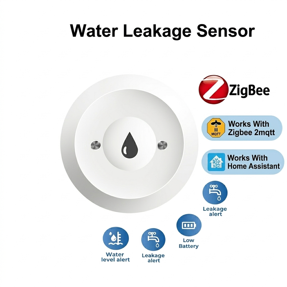  Zigbee Water Sensor Flood Leak Detector App Remote Monitoring for Kitchen/Bathroom Support Home Assistant Zigbee2mqtt 