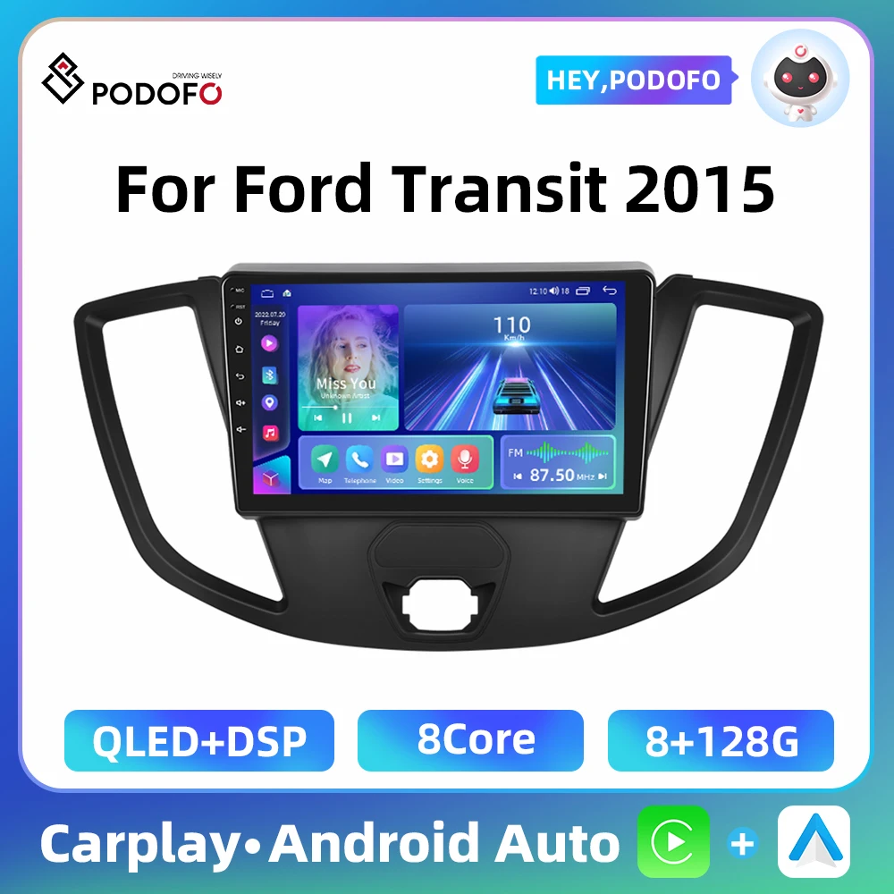 Podofo 9'' Android Car Stereo For Ford Transit 2015 2Din Multimedia Player Carplay Android Auto GPS Navigation WIFI Car Audio