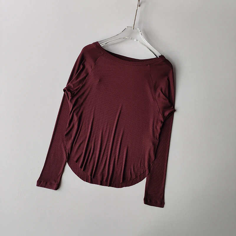 Geripptes Modal-Oberteil für Herbst und Winter, langärmeliges Outdoor-Sport-Top für Damen, locker geschnittenes, schlankmachendes Yoga-Outfit, T-Shirt, Überziehshirt – Detail 3
