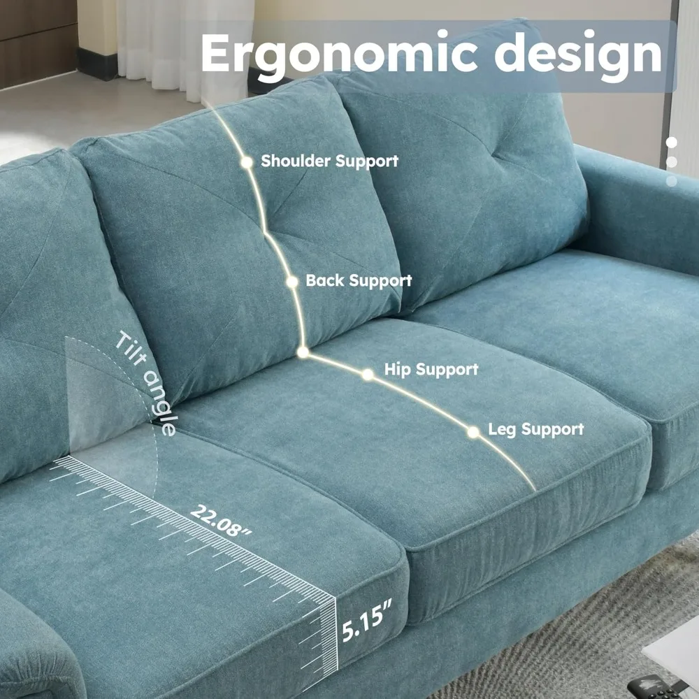 Sofá moderno de mediados de siglo, cómodo asientos profundos, sofá azul, sofá de dos plazas pequeño para apartamento, dormitorio, oficina, espacio pequeño