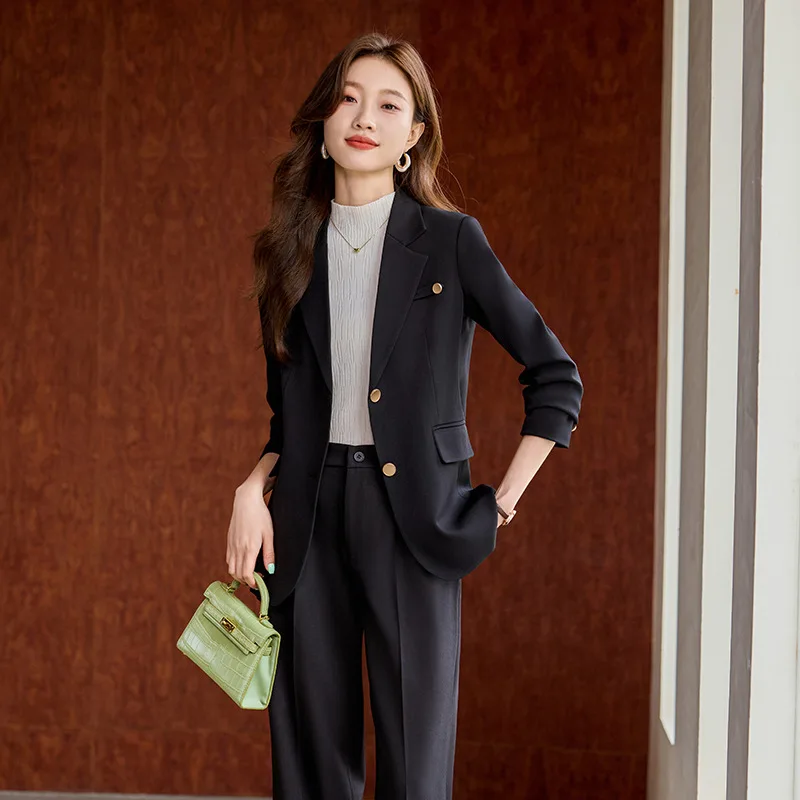 Women's Suit Set for Spring and Autumn, High-End Fashionable Professional Outfit with Flared Pants, Complete Set, Trendy Two-Pie