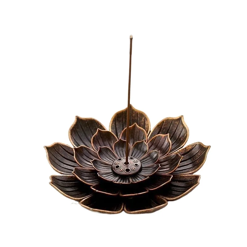 Buddhistischer Lotus-Räucherstäbchenhalter aus Legierung, Sandelholz-Räucherspiralhalter für Tempel, Yoga-Studios und Heimdekoration