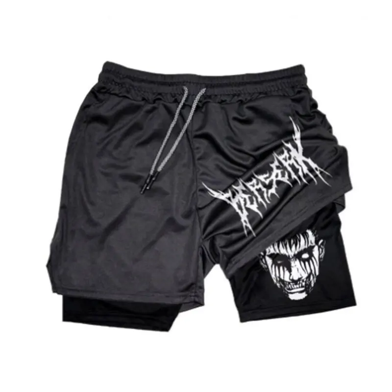 Berserk-pantaloncini sportivi 2 in 1 da uomo, pantaloncini da corsa ad asciugatura rapida, allenamento in palestra e fitness, doppio strato