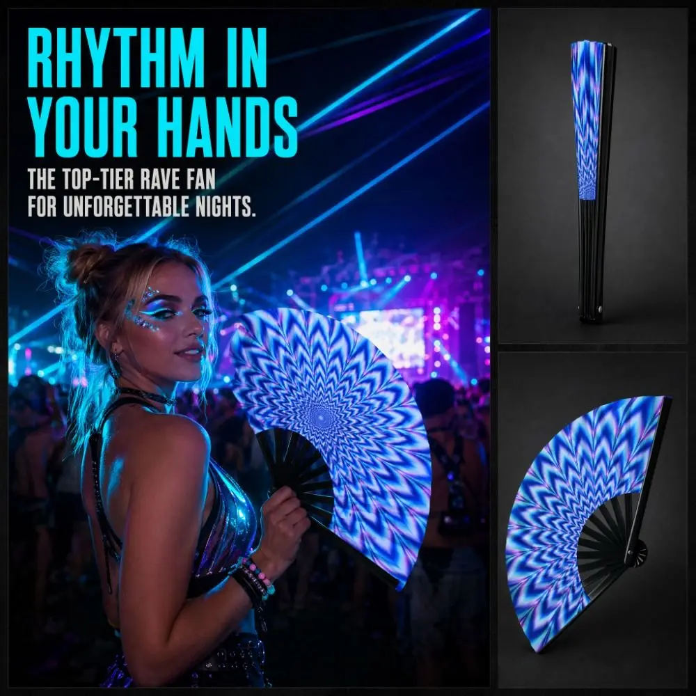 European Style 33 Cm Kung Fu Fan Gradient Colorful Large Dance Fan Reflective Personality Hand Rave