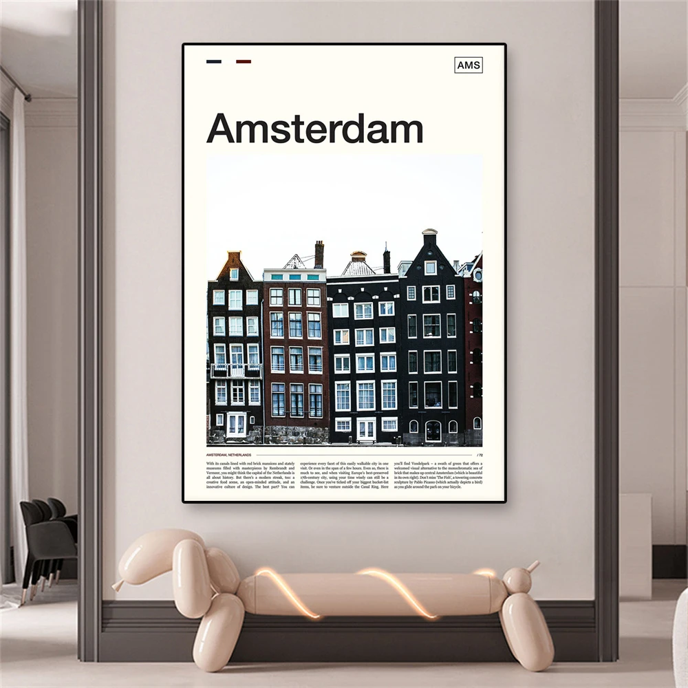 Modern City Poster Amsterdam Art Print Travel Amsterdam Quote Art Canvas Painting Netherlands Travel Pictures Office Room Decor