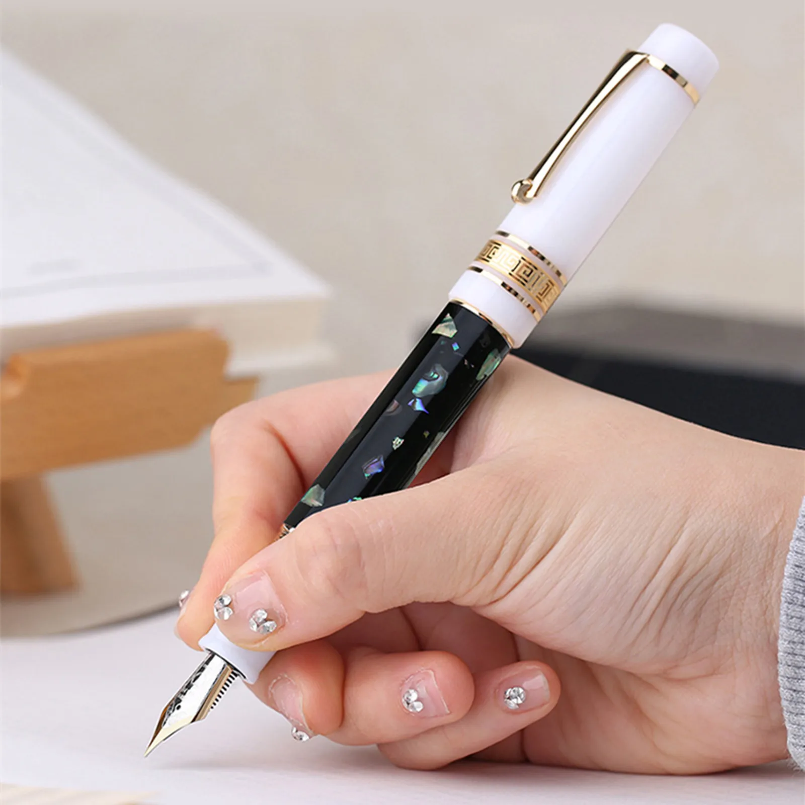 MAJOHN M400 Resin Shell Fountain Pen EF/F Nib with Converter Black Writing Office Ink Pen Office Supplies Student Gifts