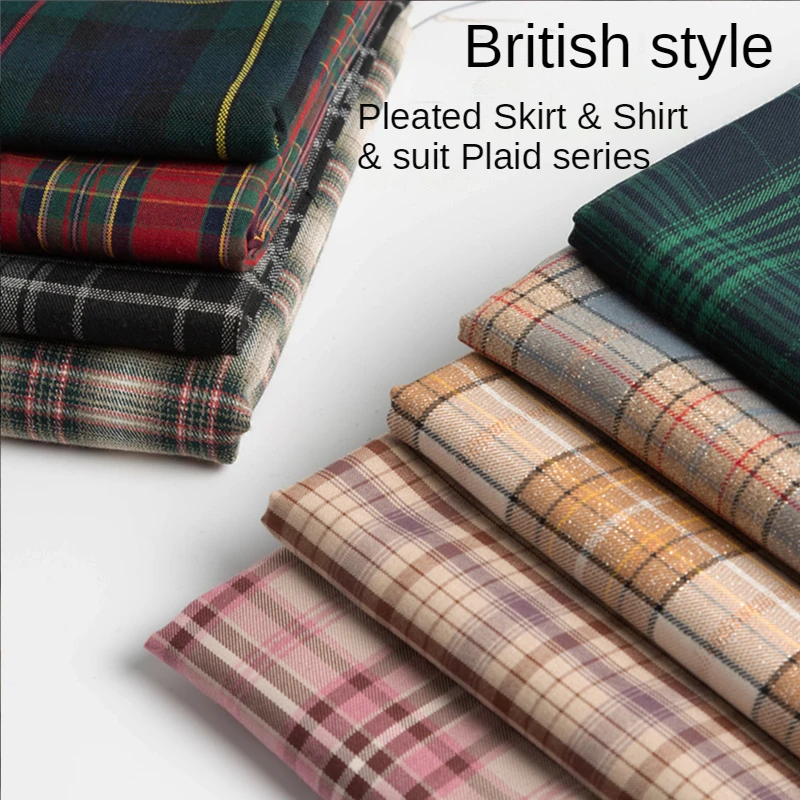 Plaid Fabric By The Meter for Clothing Dresses JK Skirts Shirts Sewing Winter Pleated British Style Polyester Cotton Twill Cloth