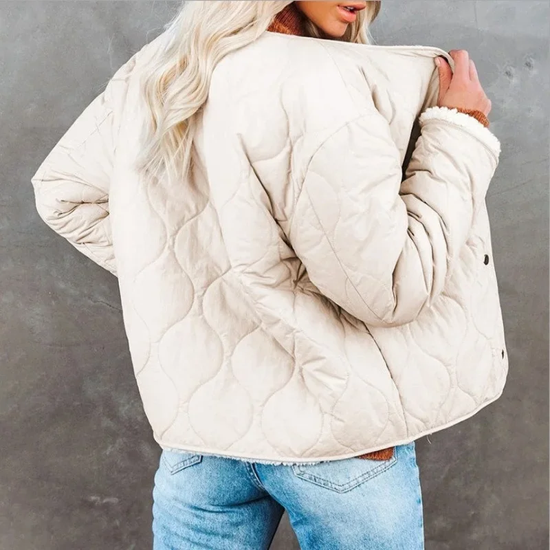 2024 giacca imbottita trapuntata a maniche lunghe Casual tinta unita cappotto corto Parka giacca giacca moda donna invernale da donna