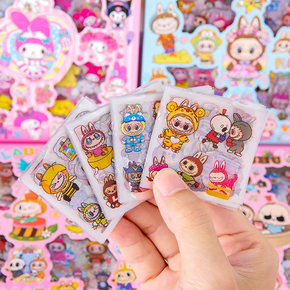 100PCS Labubu Anime Figure Sticker Cartoon Transparent Applique Cup Computer Skateboard DIY Decoration Decal Toys Gifts For Kids