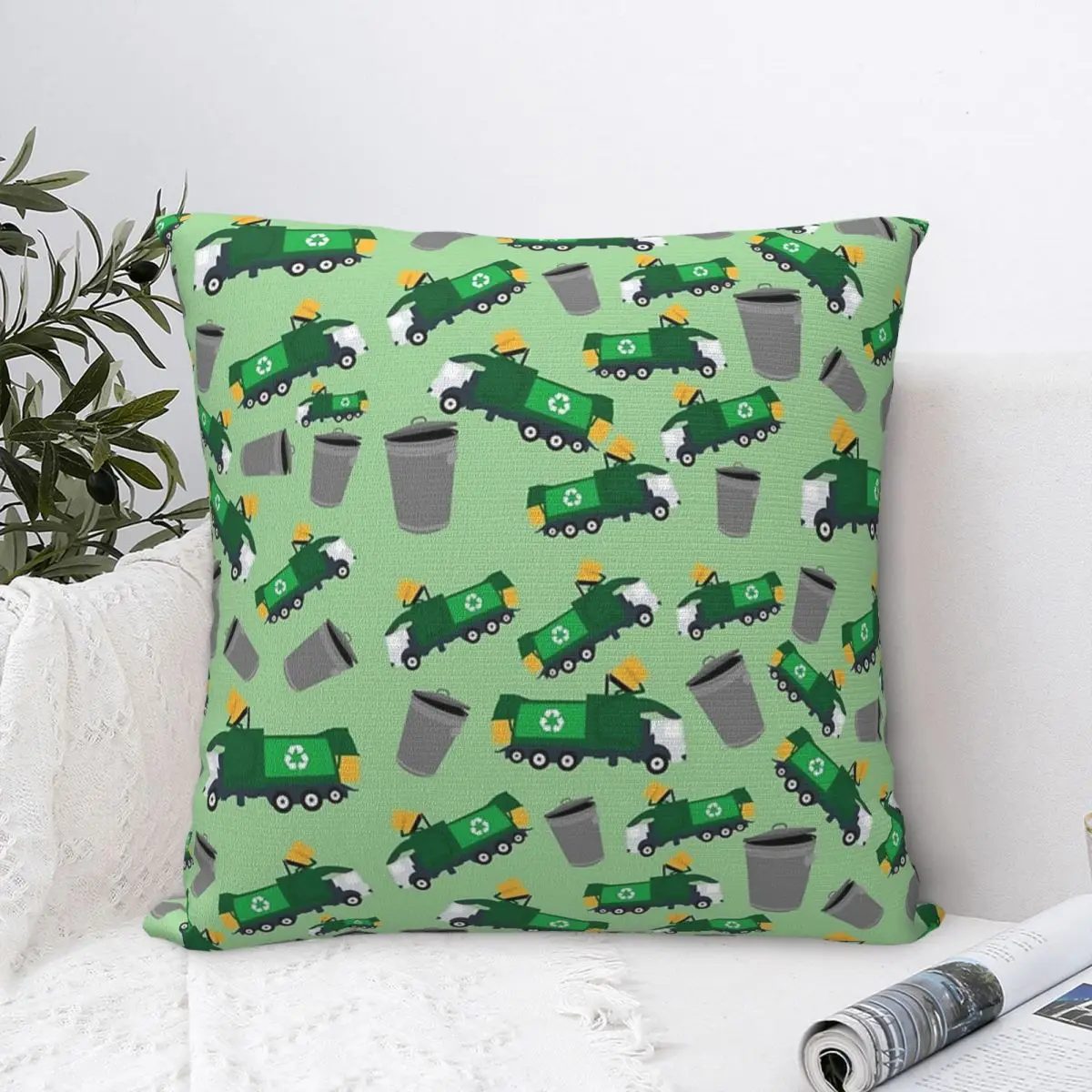 Recycling Garbage Truck Pattern Square Pillowcase Polyester Pillow Cover Cushion Comfort Throw Pillow For Home Living Room