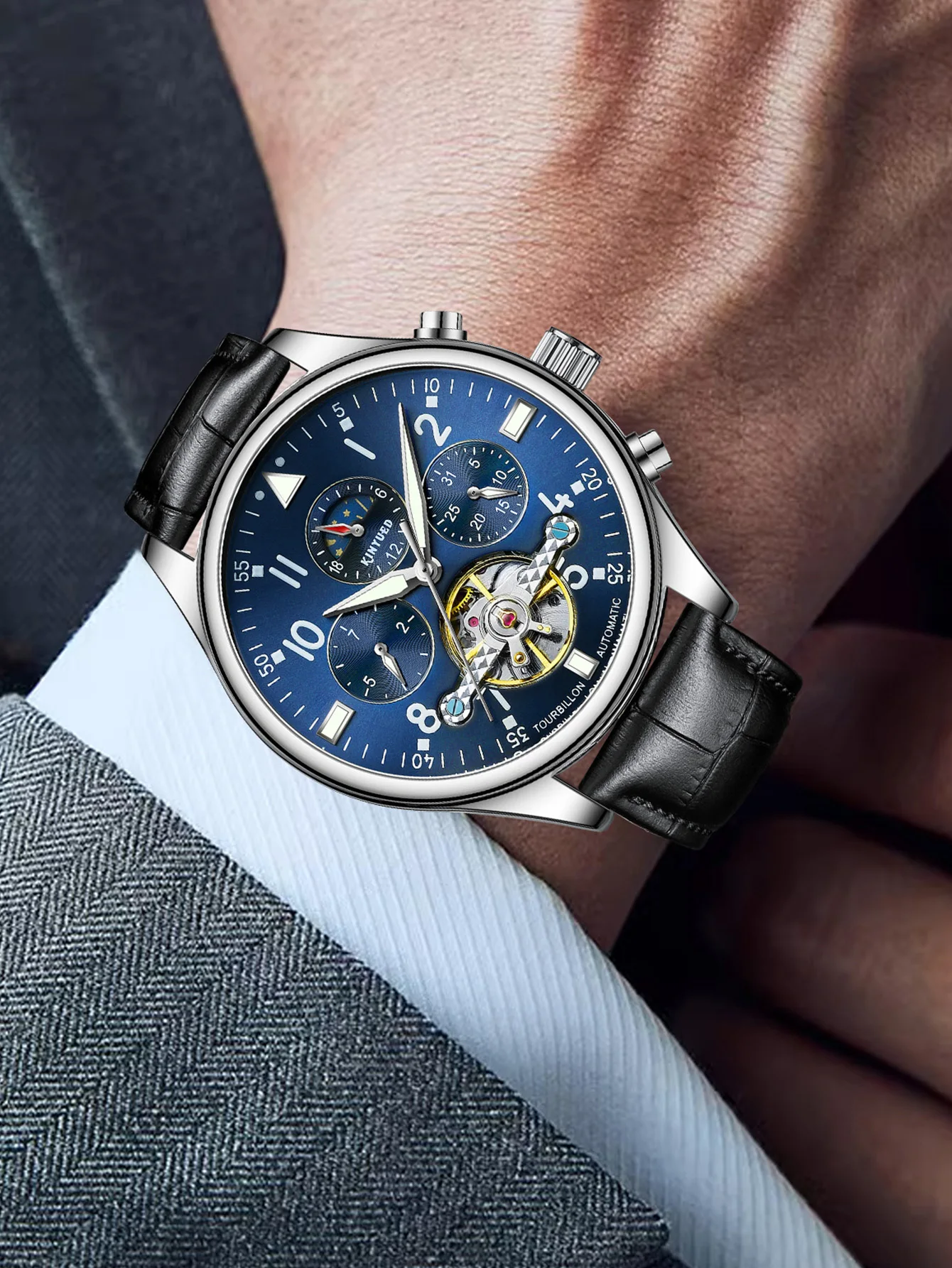 Orologi da uomo KINYUED, orologi meccanici, orologi meccanici multifunzionali, orologi da uomo completamente automatici, moda business