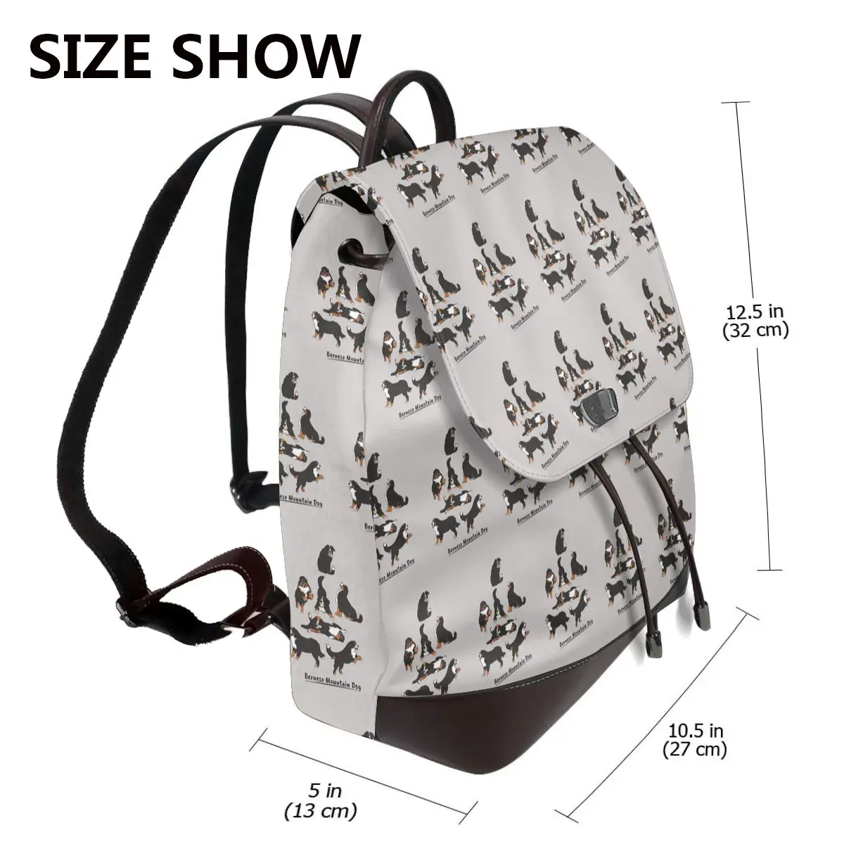 Playing Bernese Mountain Dog - Gray Background Bookbag School Student Bags Hiking Travel Daypack for Women Derma Backpack