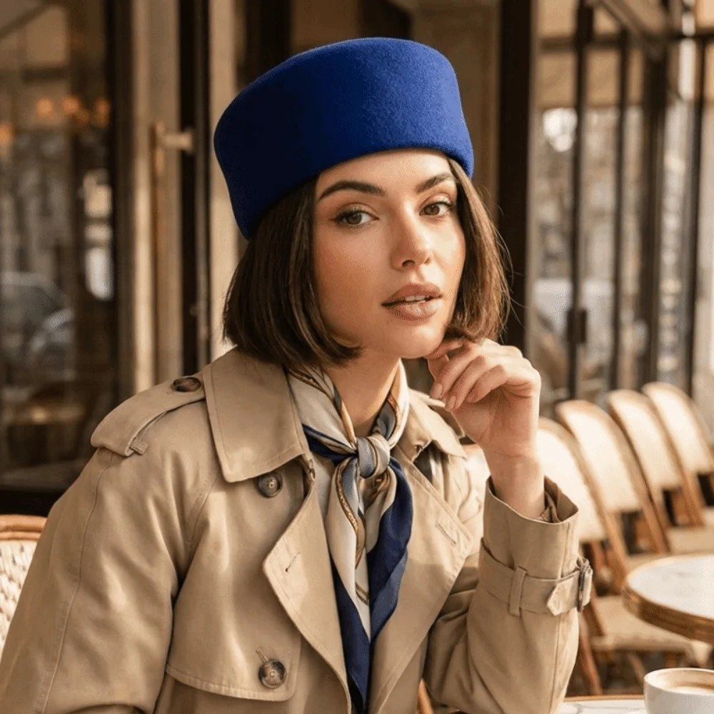 Fashion Solid Color Faux Wool Pillbox Hat Short-Crown Hard Top Felt Beret Hat Flat-Top Brimless Fedora Hat Daily Wear