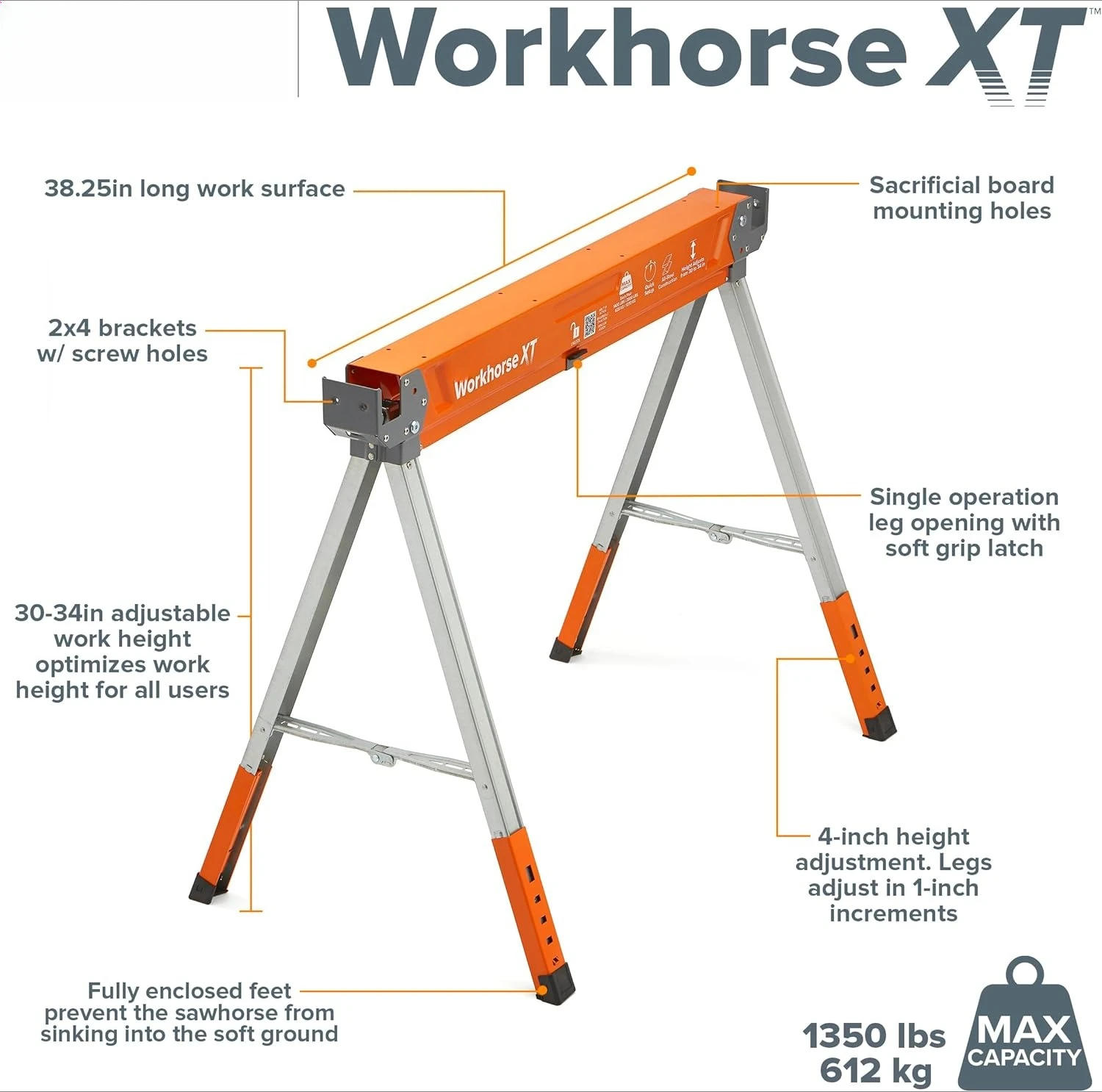 

XT Saw Horses, 2 шт., складная сверхмощная пара пильных коней с регулируемой высотой и регулируемыми ножками, сверхмощная пила для лошадей · Hot