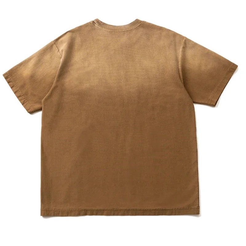 Japanese Retro High-quality Gradient Washed Elements Embroidered Loose Round Neck Short Sleeved