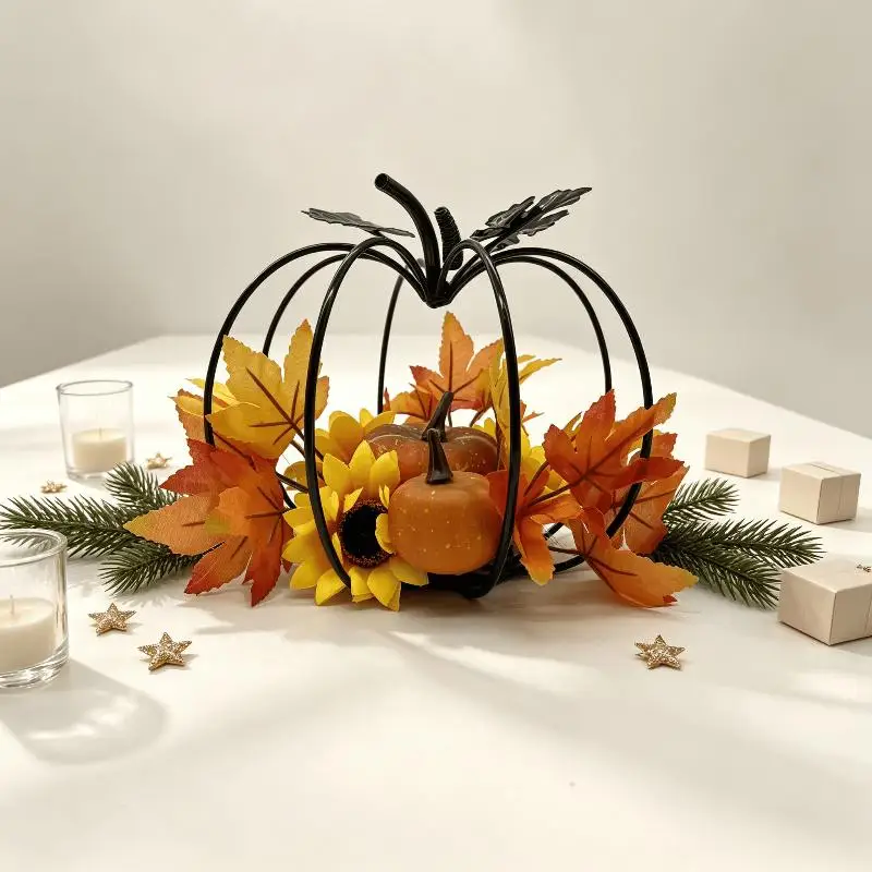 Black Iron Art Pumpkin Decoration Autumn Harvest Theme Desktop Decorations With Simulation Pumpkin For Than