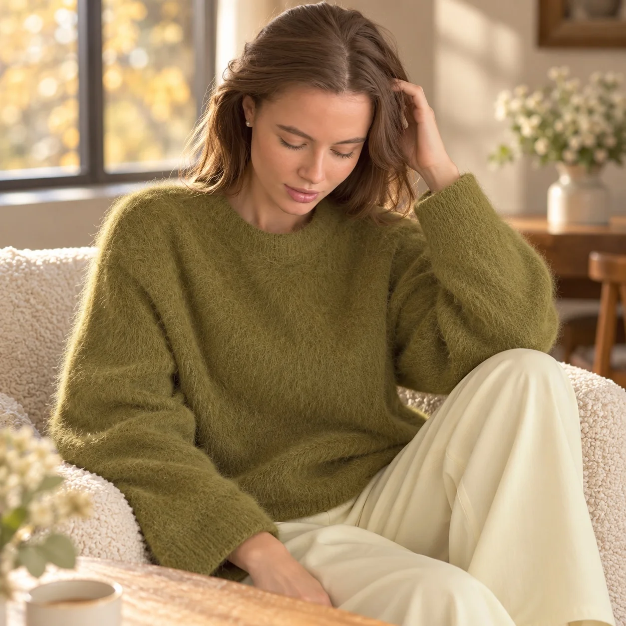 Loose Fit Round Neck Top with Long Sleeve Sweet and Fresh Casual Women Sweater Medium Weight Regular Sleeve Autumn Pullover