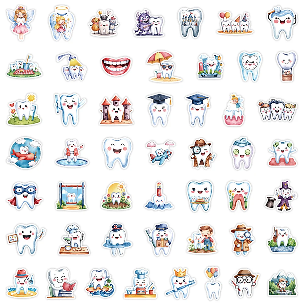 10/30/50 Stuks Grappige Leuke Tandheelkundige Beschermen Tand Cartoon Stickers Voor Kid Waterdichte Diy Notebook Telefoon briefpapier Kawaii Sticker Speelgoed