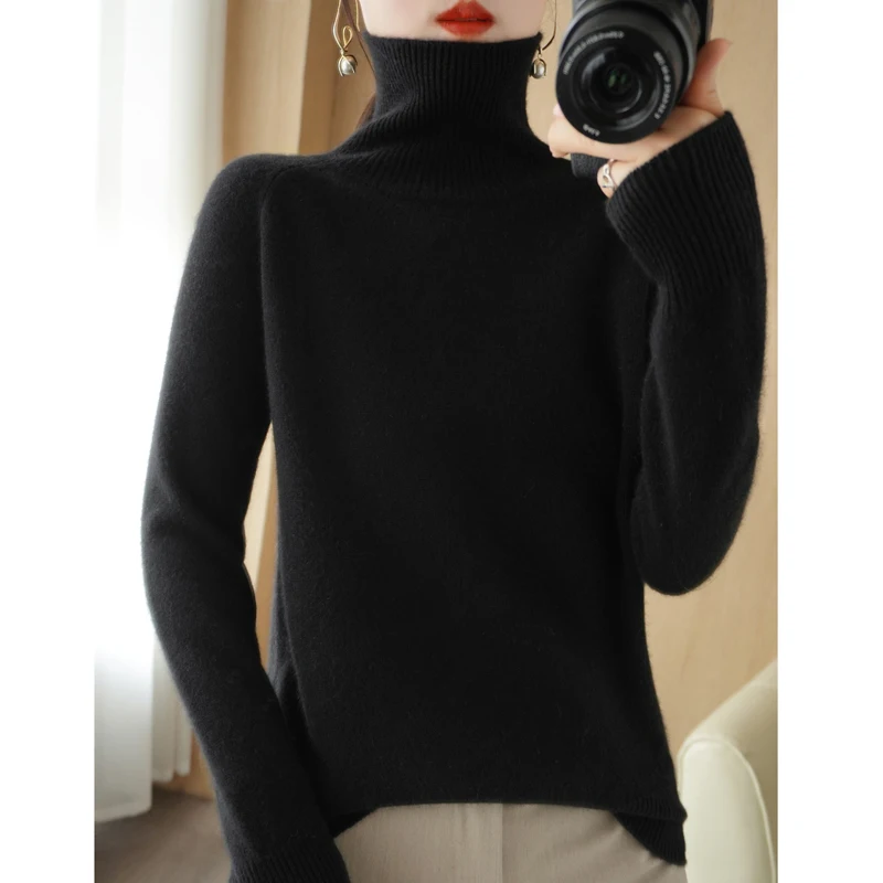 Turtleneck Pullover Women\'s Fall/Winter Basic Thickened Pullover New Loose Knit Blouse for 2023