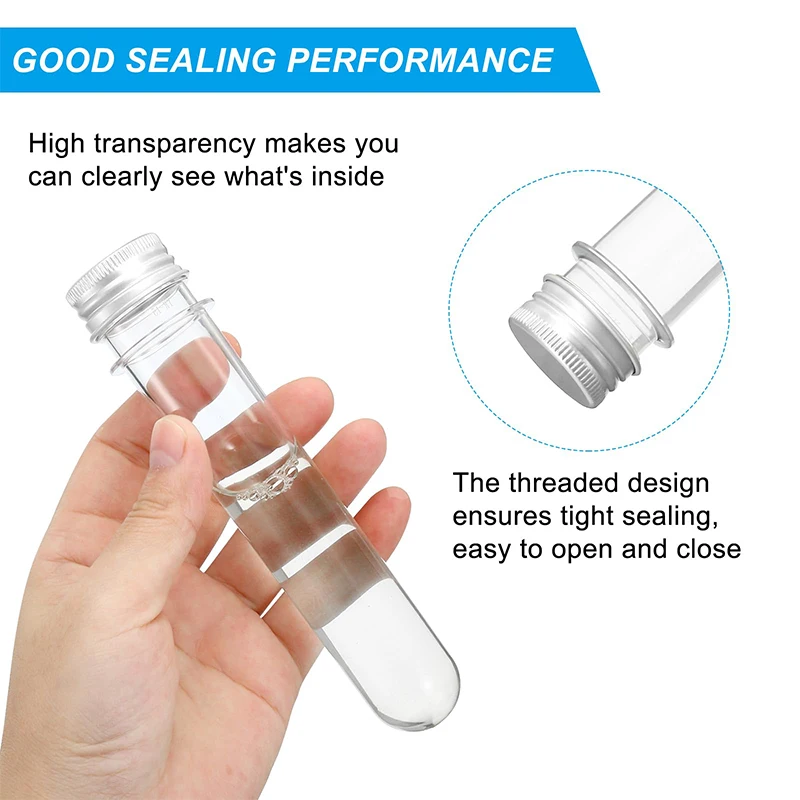12Pcs Wholesale 30ml PET Plastic Test Tube Plastic PET Test Tube Candy Container Bath Salt Tube with Aluminum Screw Lids