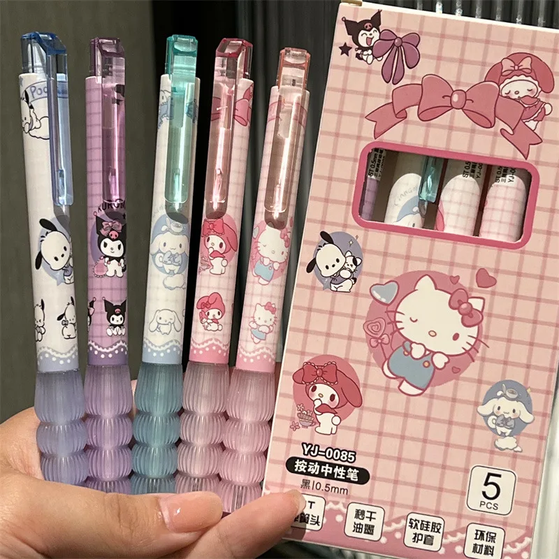 Kawaii Sanrio Hellokitty Cinnamoroll Pochacco Carbon Pen Neutral Pen St Nib 0.5Mm Black Silicone Soft Grip Stationery Girls Gift