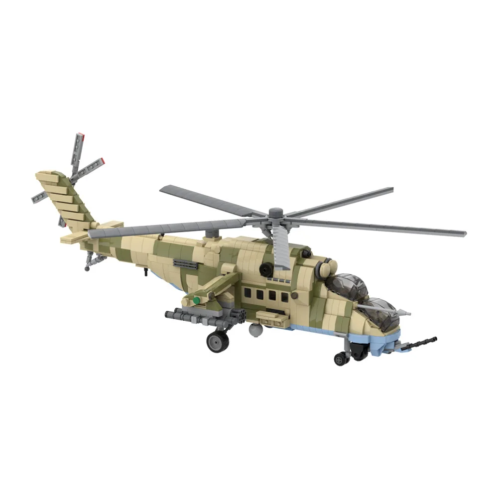 Gobricks moc mil-mi35m ataque traseiro helicóptero blocos de construção modelo militar helicóptero aeronaves tijolos brinquedo para crianças presente