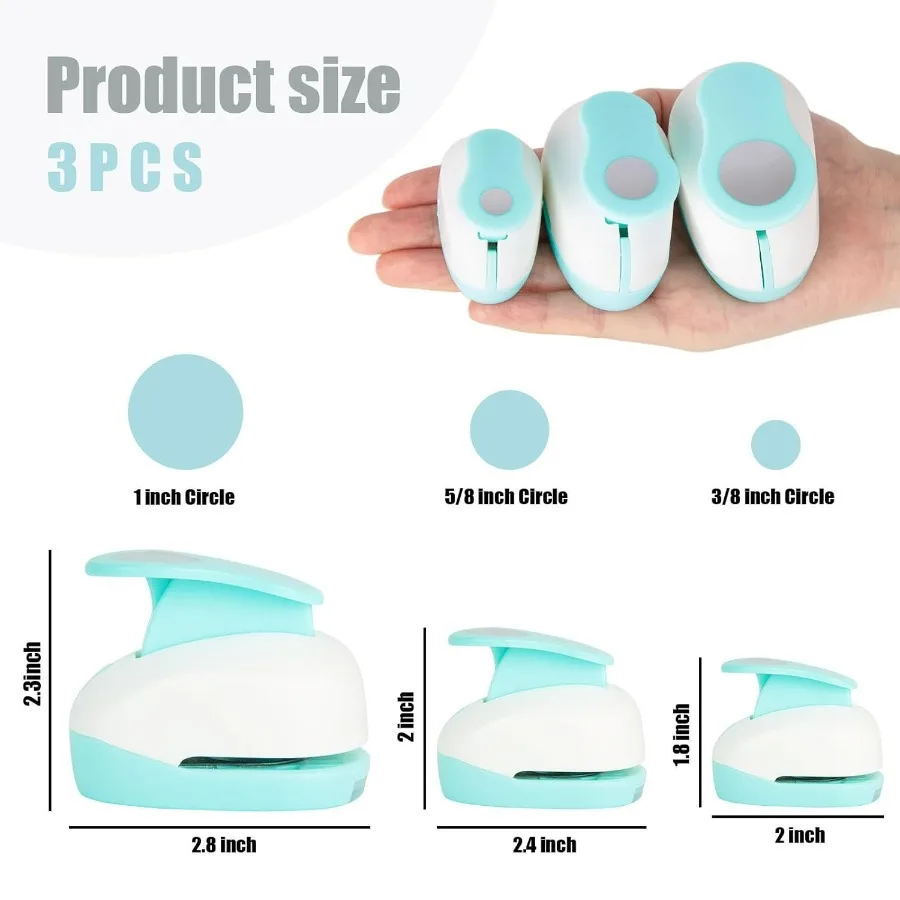 3 قطعة ثقب دائري بأحجام مختلفة 1 + 5 8 + 3 8 بوصة لصياغة القصاصات أداة تصميم مثالية للوازم المكتبية Ca