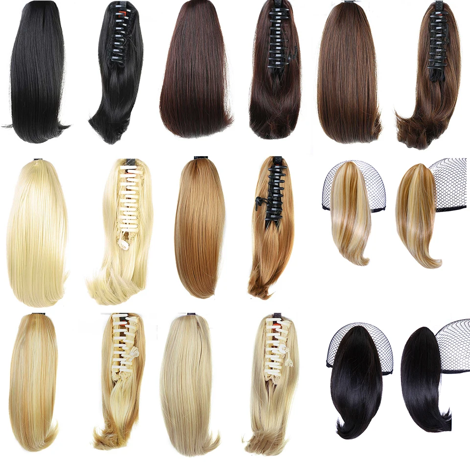 NC Synthetic Women Claw on Ponytail Clip in Hair Extensions straight  Pony Tail Hairpiece Black Brown Blonde Hairstyles hair