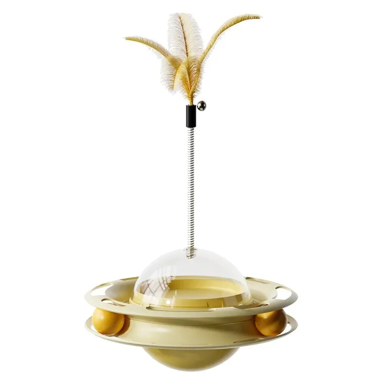 New Cat Toys Leak Food Tipping Wheel Flying Saucer Cat Teasing Artifact Cat Self Hi Pet Toy Detachable Feather Head pet toys