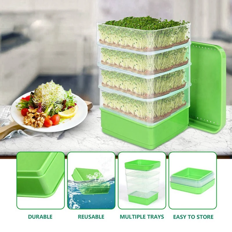 2X Bean Seed Germination Kit, Micro-Green Plant Growing Tray, Drain Tray, Four-Tier Stackable Sprout Growing Kit