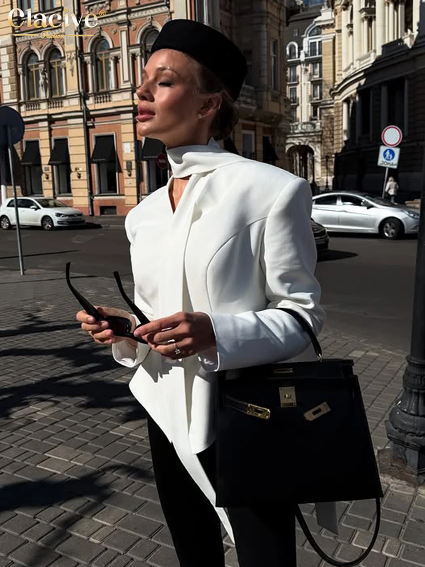 Clacive Fashion Slim White Women's Shirt 2025 Bodycon V-Neck Long Sleeve Shirts Elegant Classic Solid Office Laddy Top Female
