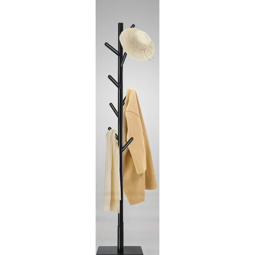 

Sturdy Wood Coat Rack with 8 Hooks, 3 Adjustable Heights for Bedroom, Hallway, Office