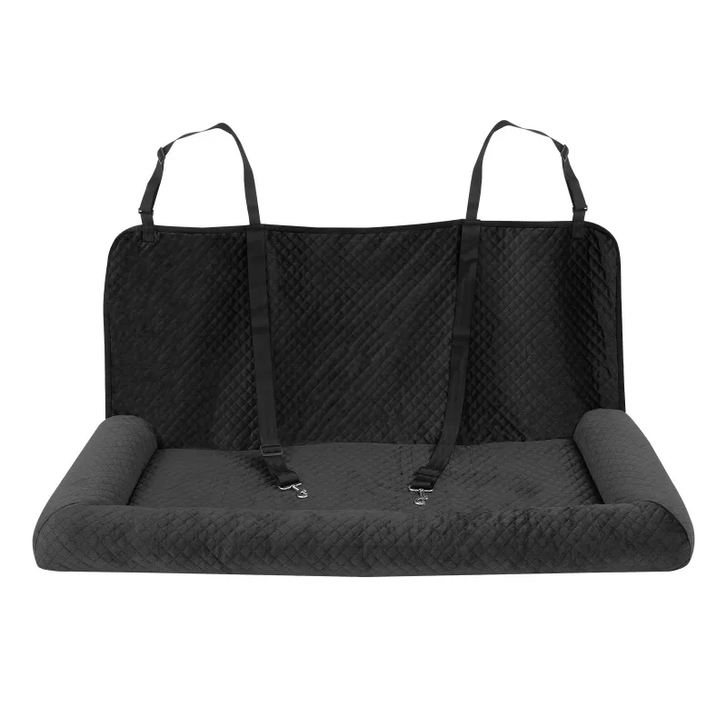 Large Dog Car Seat Bed, Foldable Pet Seat with Safety Tether & Non-Slip Bottom, Washable Car Cushion for Rear Seat