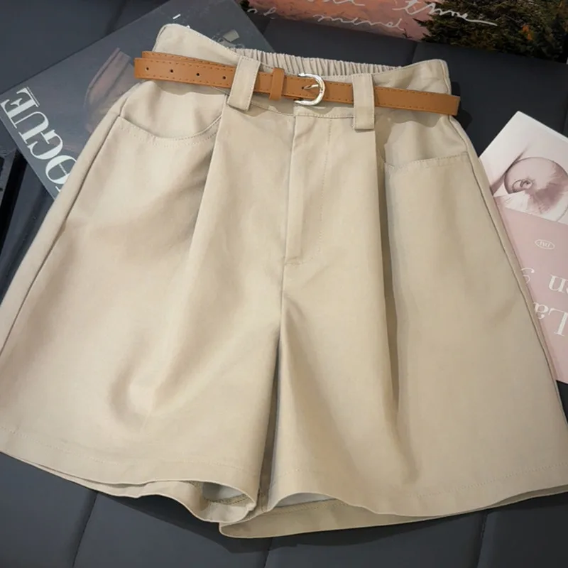 Shorts Women Fashion Office High Waist Shorts Solid Color Classic Casual Street Office Casual Straight Short Pants New