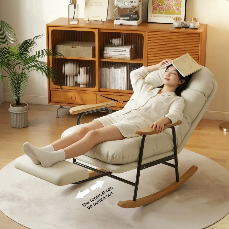 Adult Foldable Rocking Recliner Single Relaxing Lounge Chair for Balcony Soft Upholstered Rocker Indoor Swing Seat for Home
