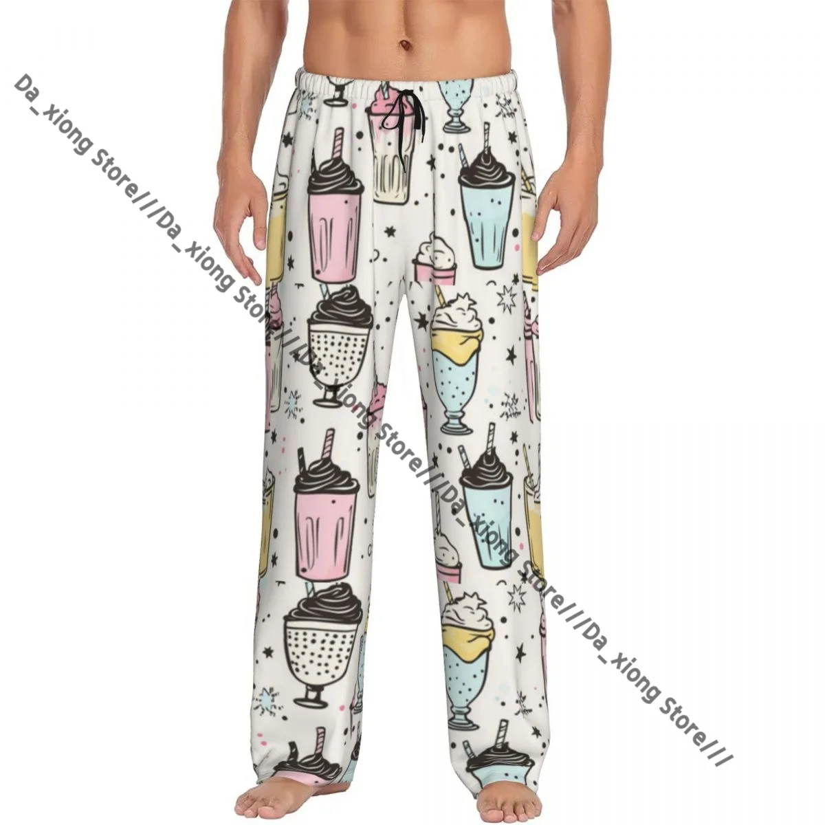 

Men's Sleepwear Loose Sleep Pants Pajamas Playful Pastel Milkshake And Drink Pattern Long Lounge Bottoms Casual Homewear