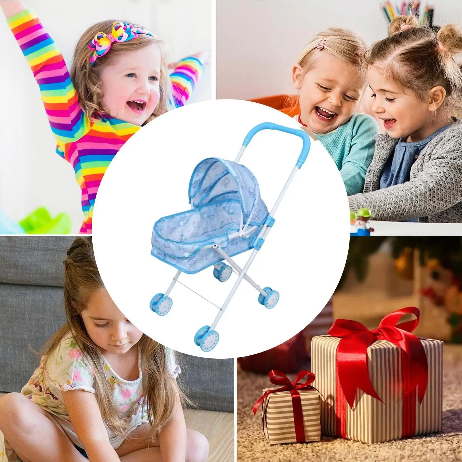 Коляска для куклы, коляска для ролевых игр с навесом, реалистичная складная коляска для детей, для мальчиков и девочек, для дома, путешествий, вечеринки, дня рождения