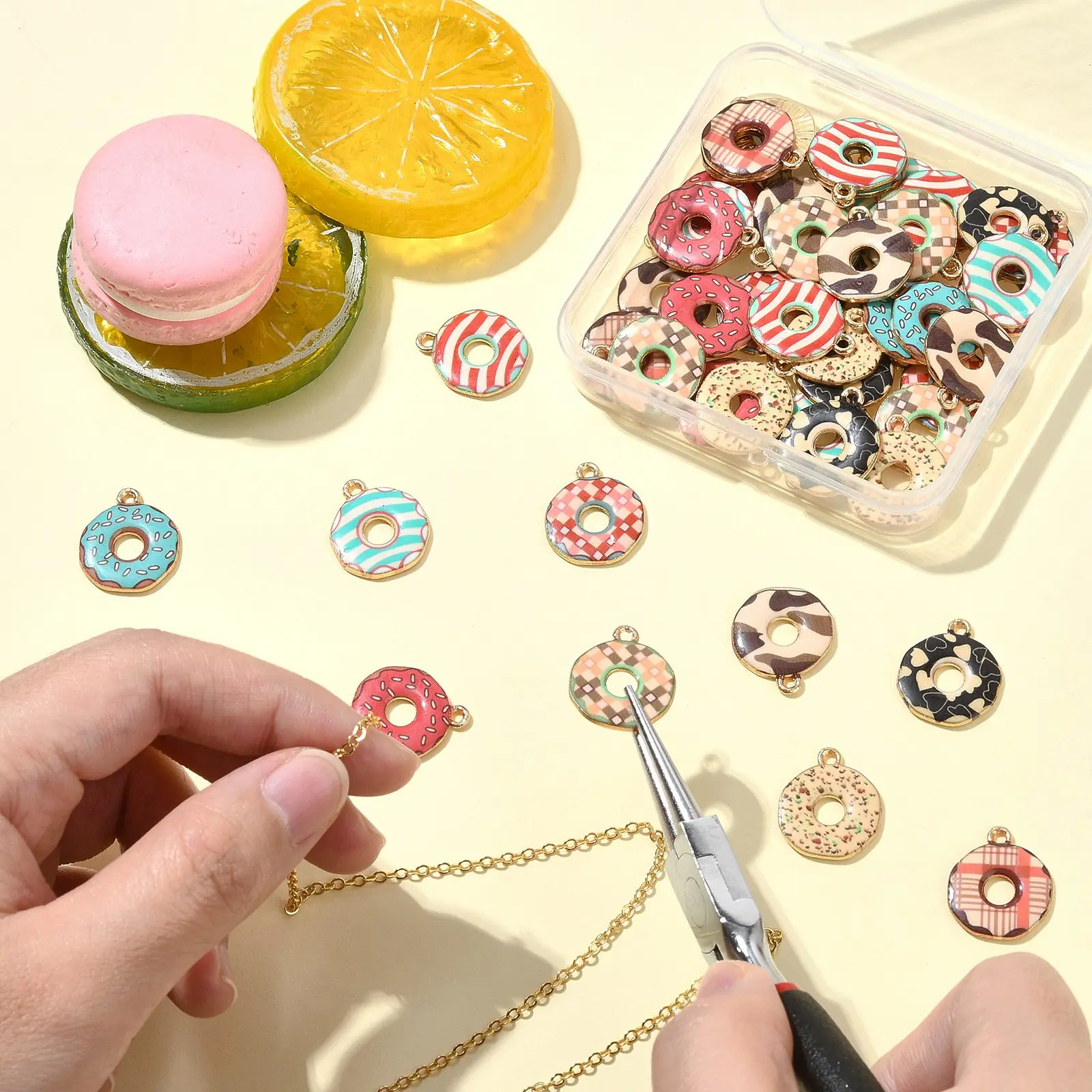 50Pcs 10 Colors Donut Charms Sweet Food Dessert Charms Cute Doughnut Charms for DIY Necklace Earrings